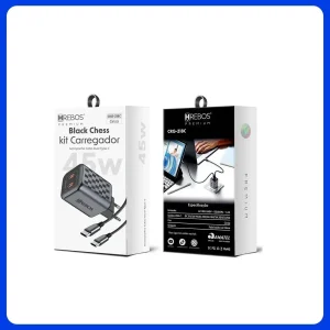 Carregador Hrebos 45w Duplo Usbc Turbo Crg218c Cinza P/ Celular